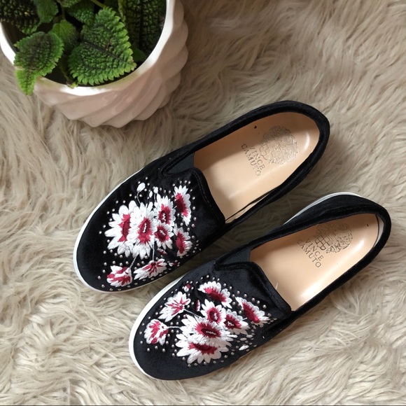 Vince Camuto Shoes - Vince Camuto Black Velvet Embroidered Sneakers